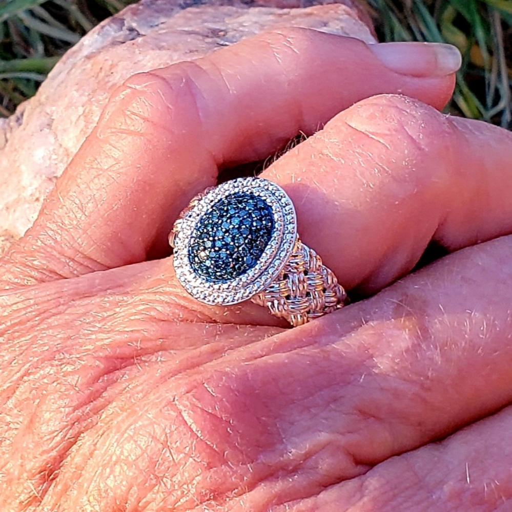 Genuine Blue Diamond Ring in Silver